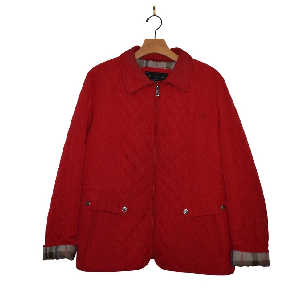 Giacca Quilted Red Jacket Women's‎ XL Plaid Lined Full Zip Pockets